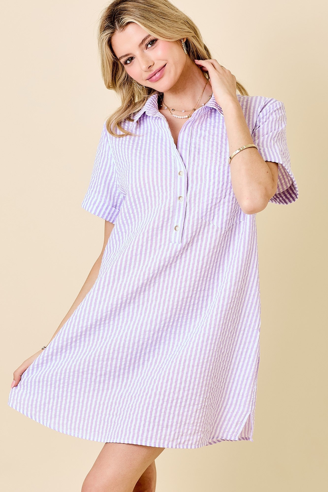 Striped Seersucker Shirt Dress - Elle Maxine