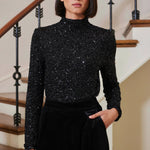 Sublime Funnel Neck Top - Caviar Sparkle - Elle Maxine