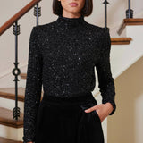 Sublime Funnel Neck Top - Caviar Sparkle - Elle Maxine