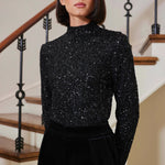 Sublime Funnel Neck Top - Caviar Sparkle - Elle Maxine