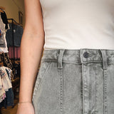 Sunwashed Denim Utility Skirt - Olive - Elle Maxine