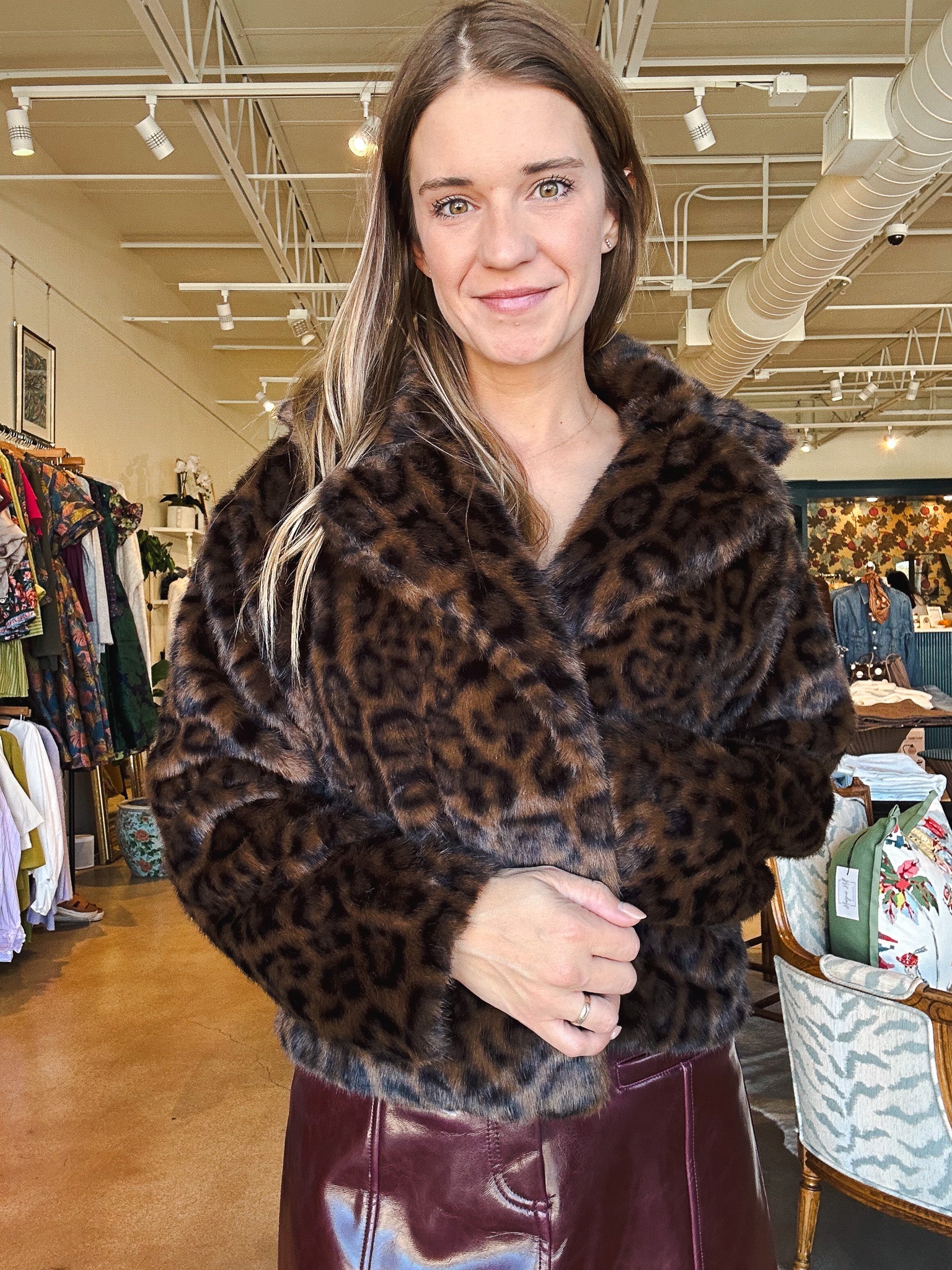 Sutton Fur Jacket - Leopard - Elle Maxine