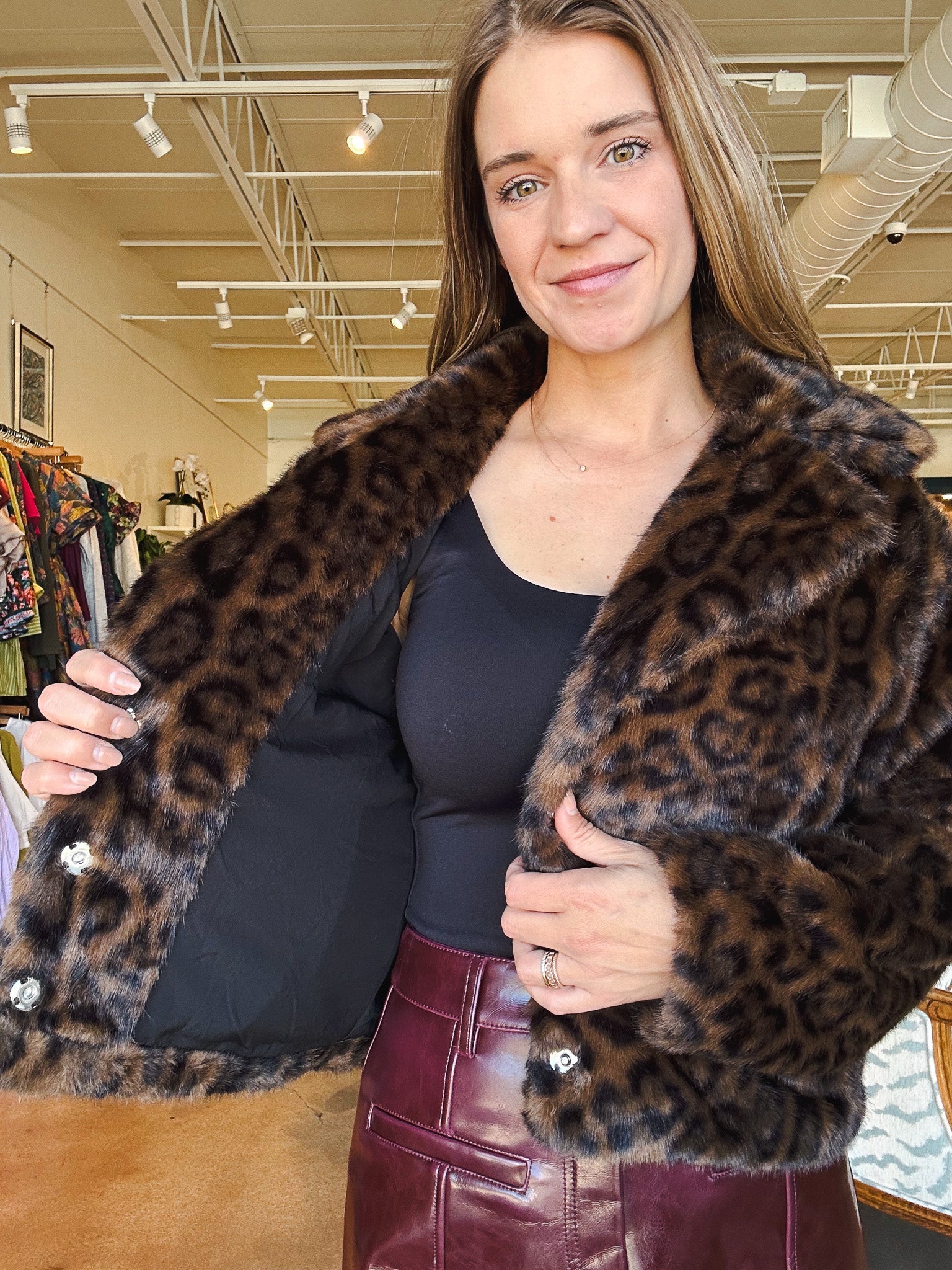 Sutton Fur Jacket - Leopard - Elle Maxine