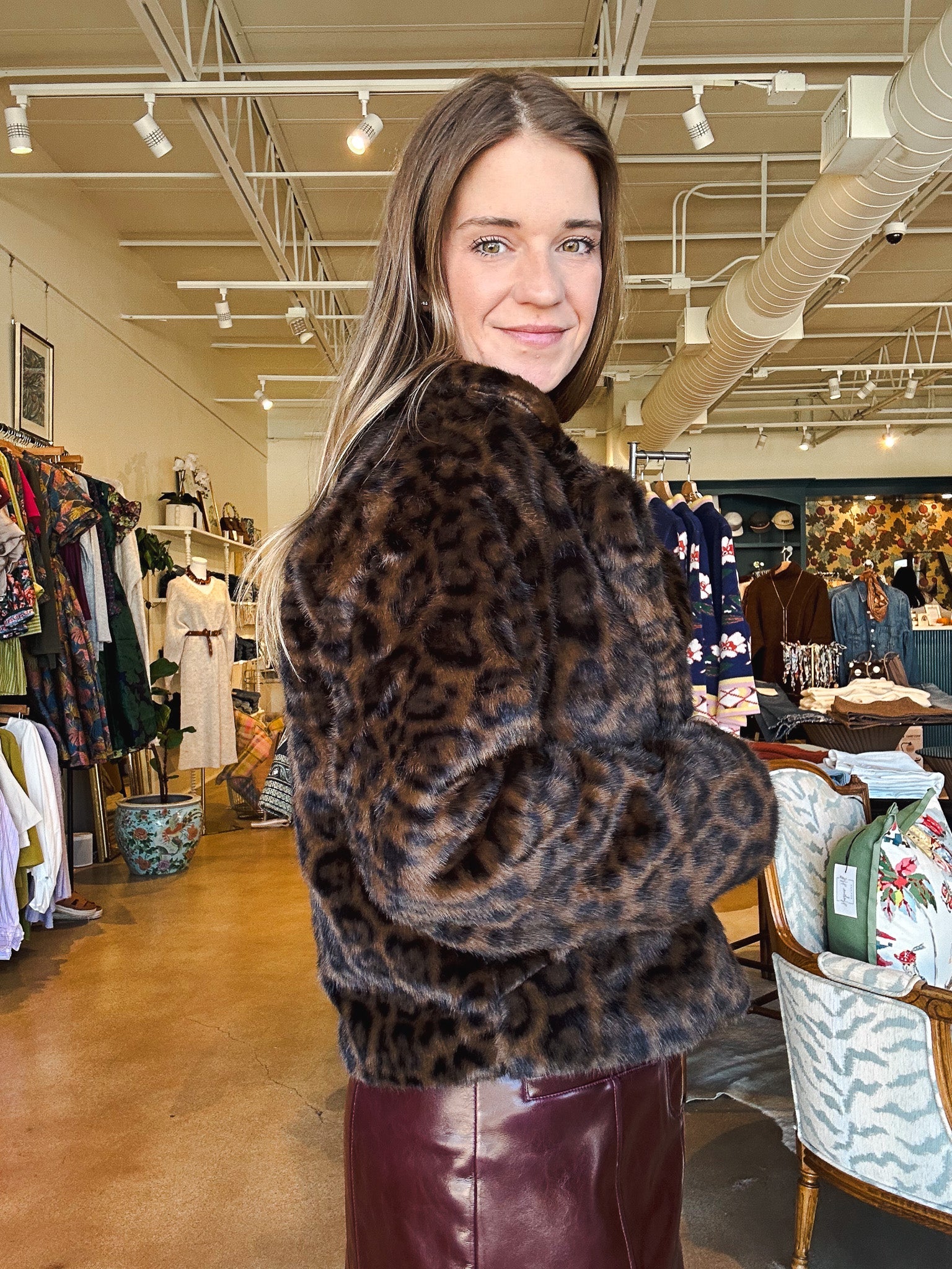 Sutton Fur Jacket - Leopard - Elle Maxine
