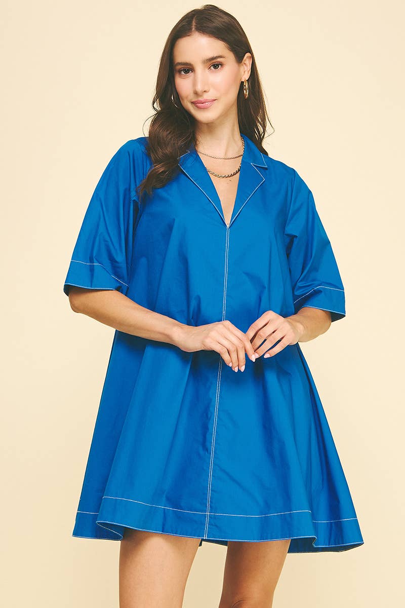 Tabitha V - Neck Dress - Blue - Elle Maxine