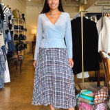 Talia Pleated Midi Skirt - Blue Plaid - Elle Maxine
