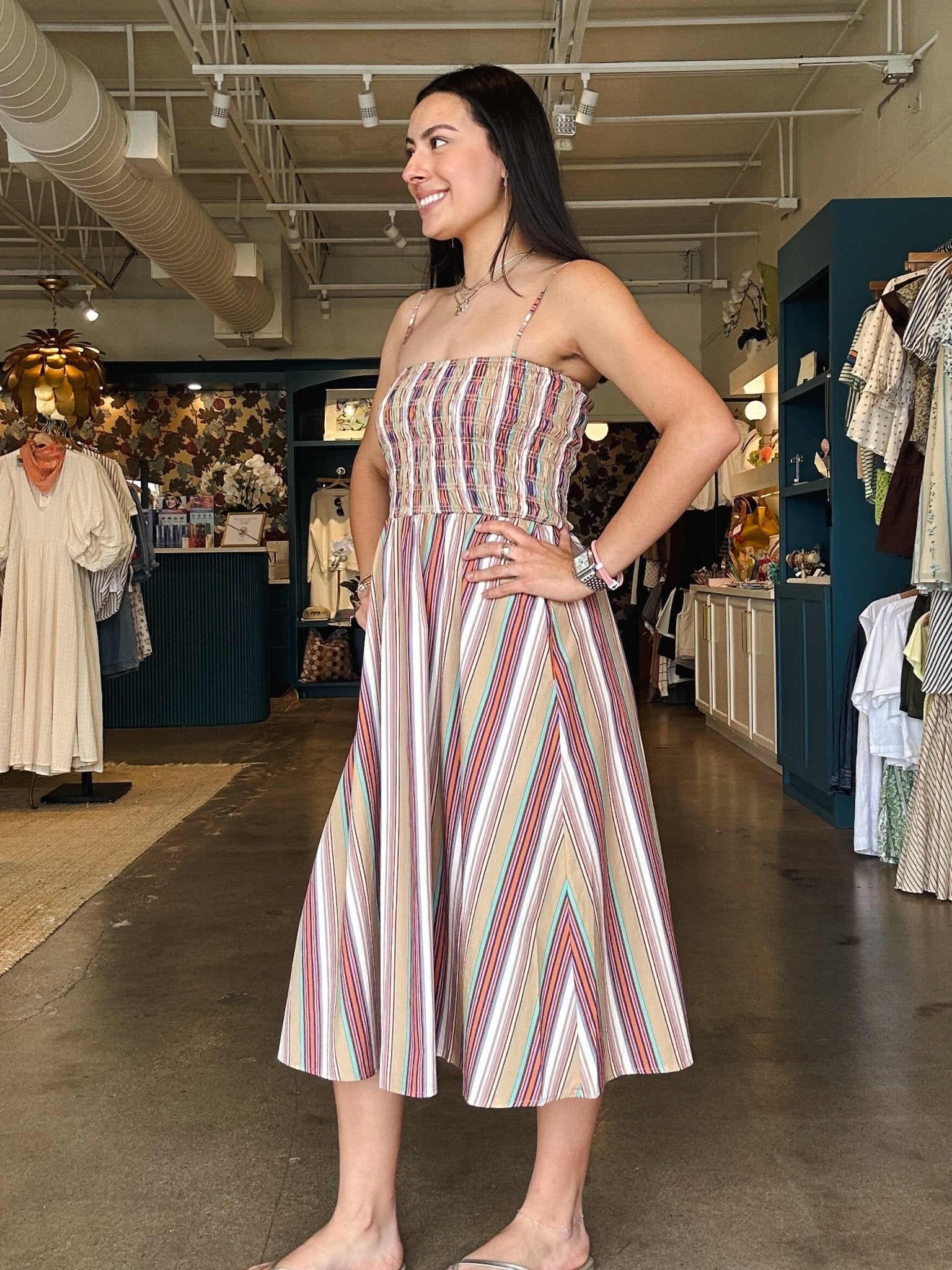 Talia Smocked Stripe Maxi Dress - Elle Maxine