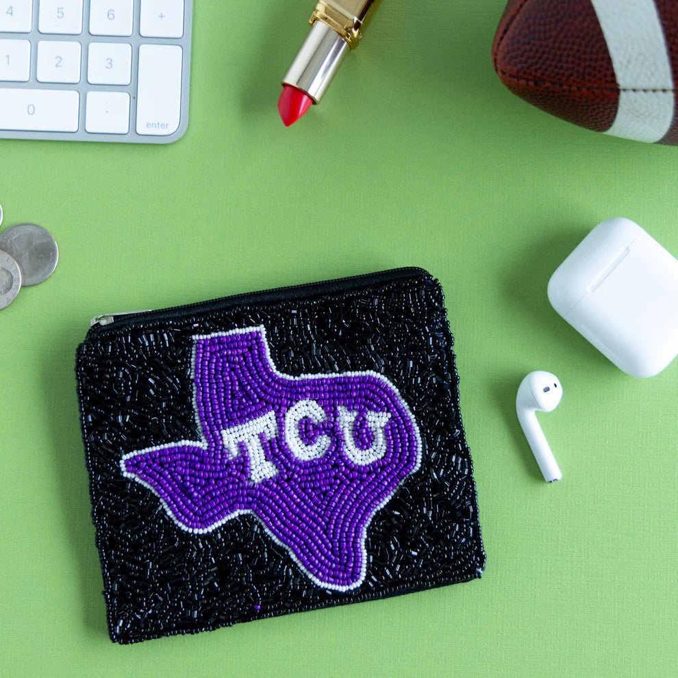 TCU Beaded Pouch - Texas - Elle Maxine