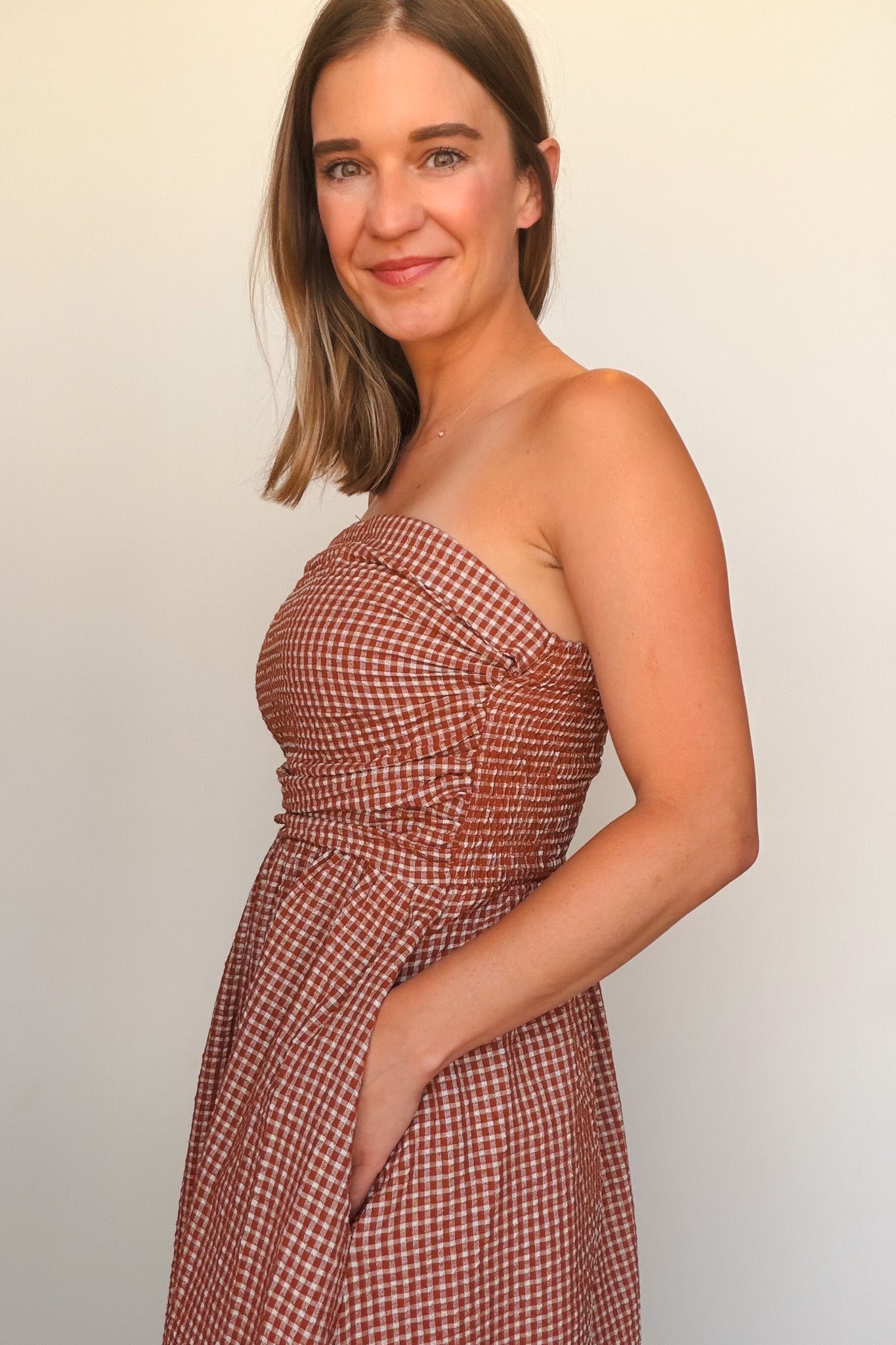Terracotta Check Maxi Dress - Elle Maxine