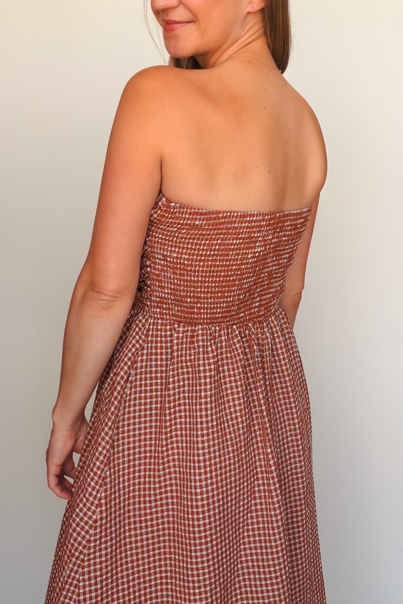 Terracotta Check Maxi Dress - Elle Maxine