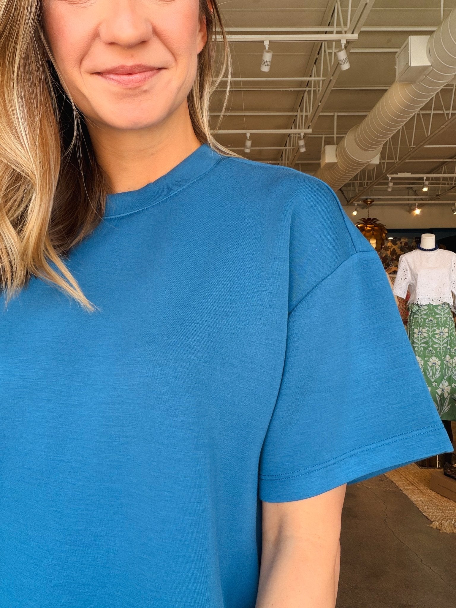 Tess Soft Knit Short Sleeve Top - Blue - Elle Maxine