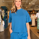 Tess Soft Knit Short Sleeve Top - Blue - Elle Maxine