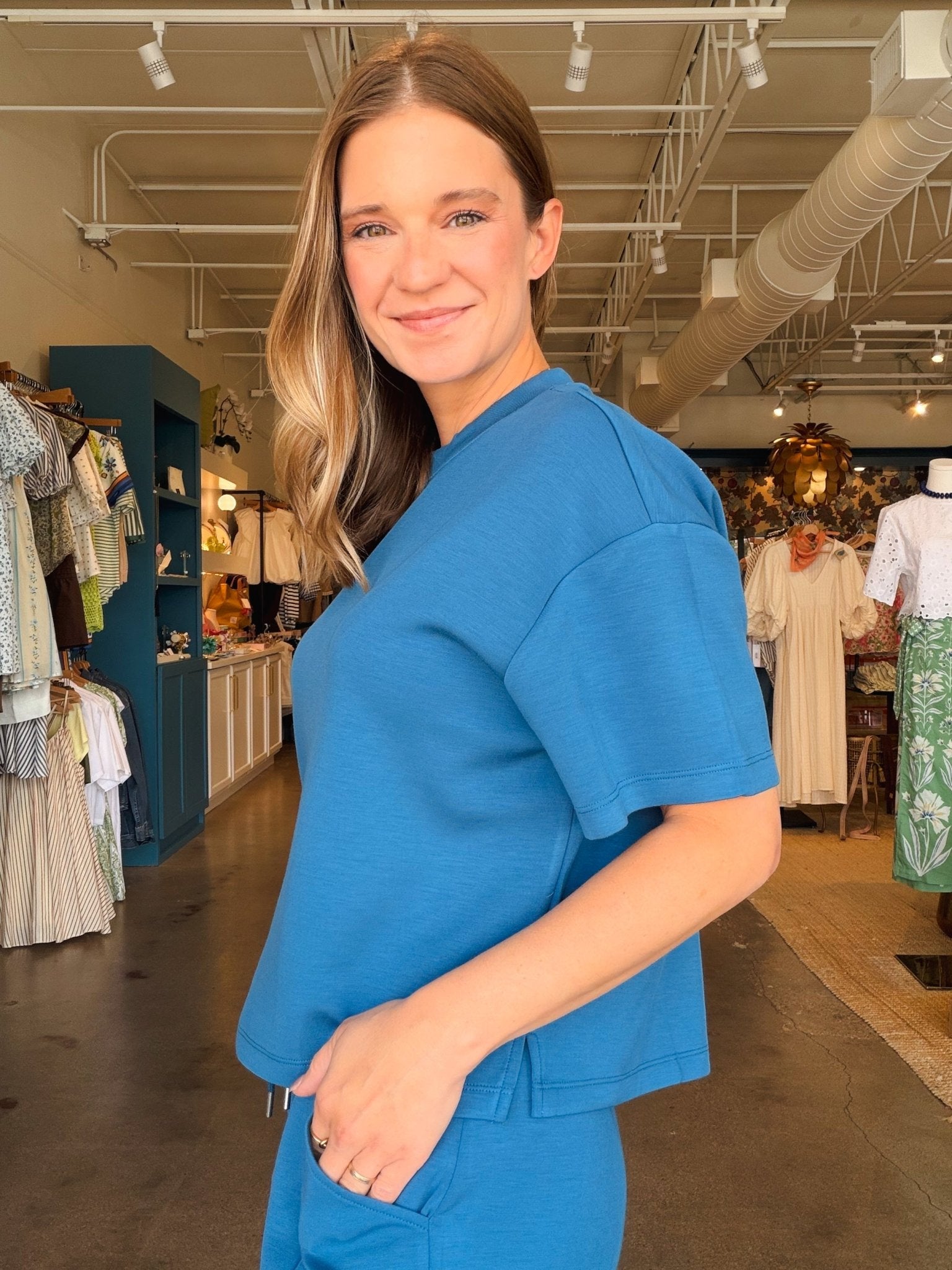 Tess Soft Knit Short Sleeve Top - Blue - Elle Maxine