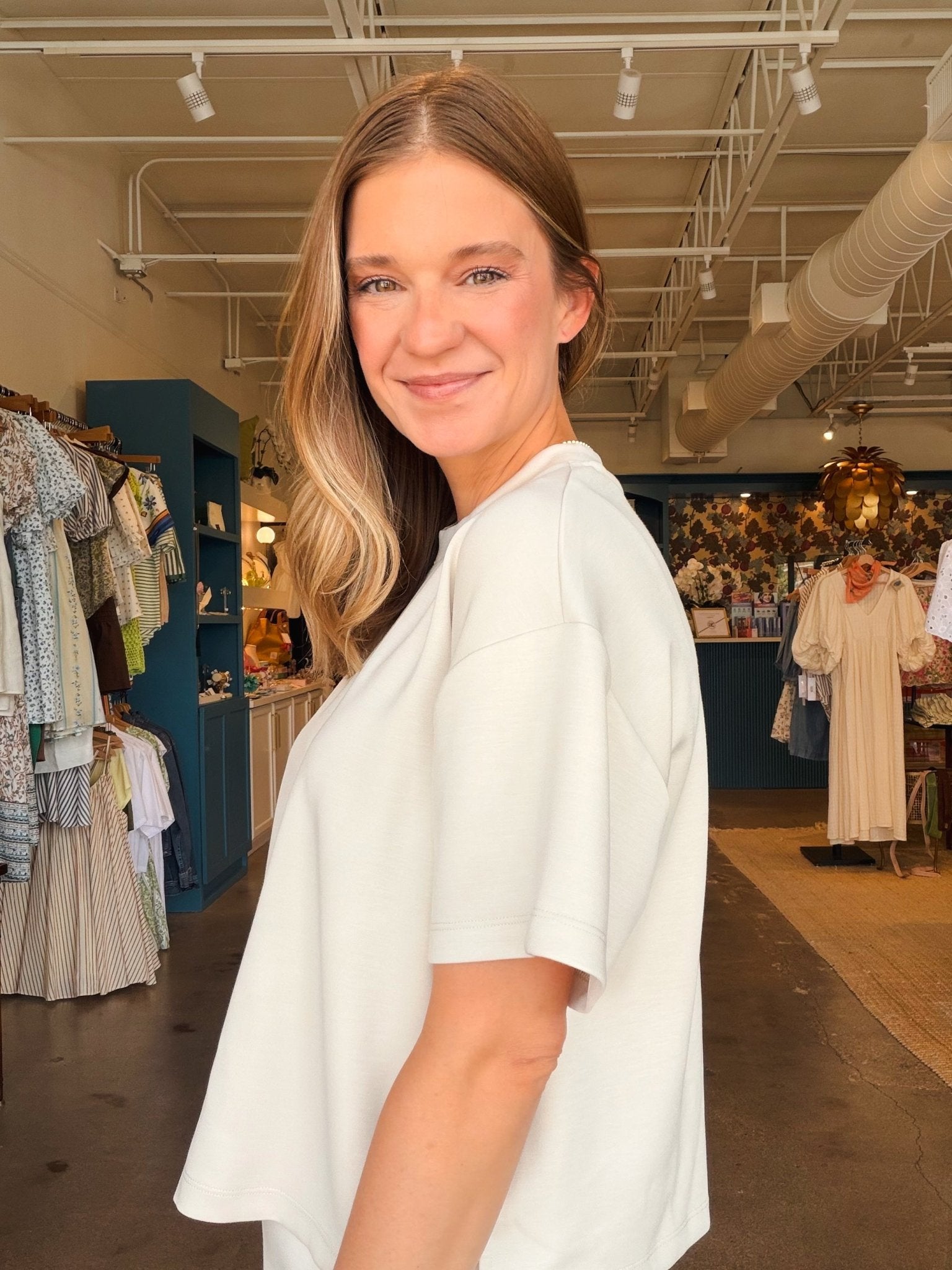 Tess Soft Knit Short Sleeve Top - White - Elle Maxine