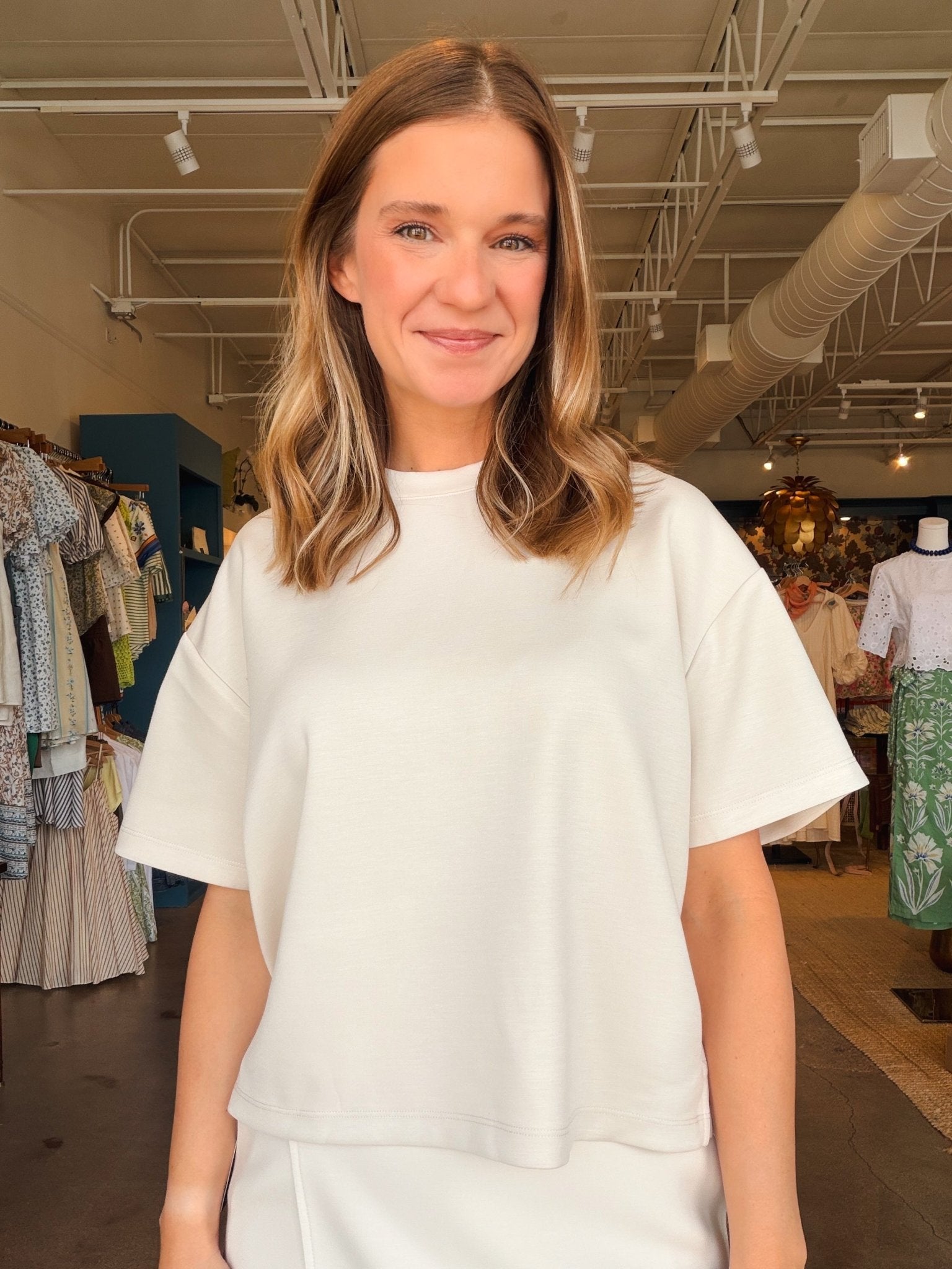 Tess Soft Knit Short Sleeve Top - White - Elle Maxine