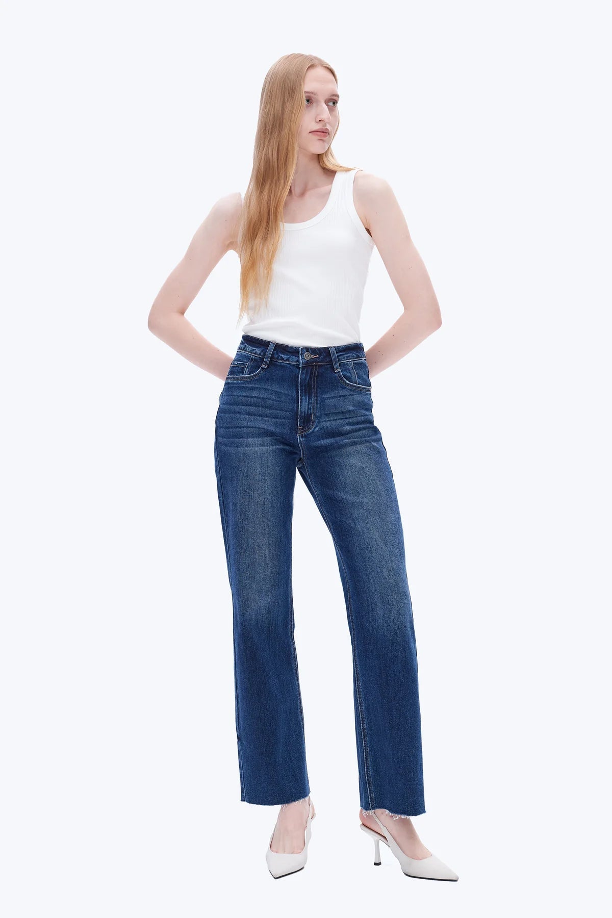 The High Rise Wide Leg - Med Blue - Elle Maxine