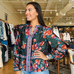 Tiffany Floral Satin Blouse - Green - Elle Maxine
