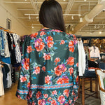 Tiffany Floral Satin Blouse - Green - Elle Maxine