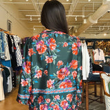 Tiffany Floral Satin Blouse - Green - Elle Maxine