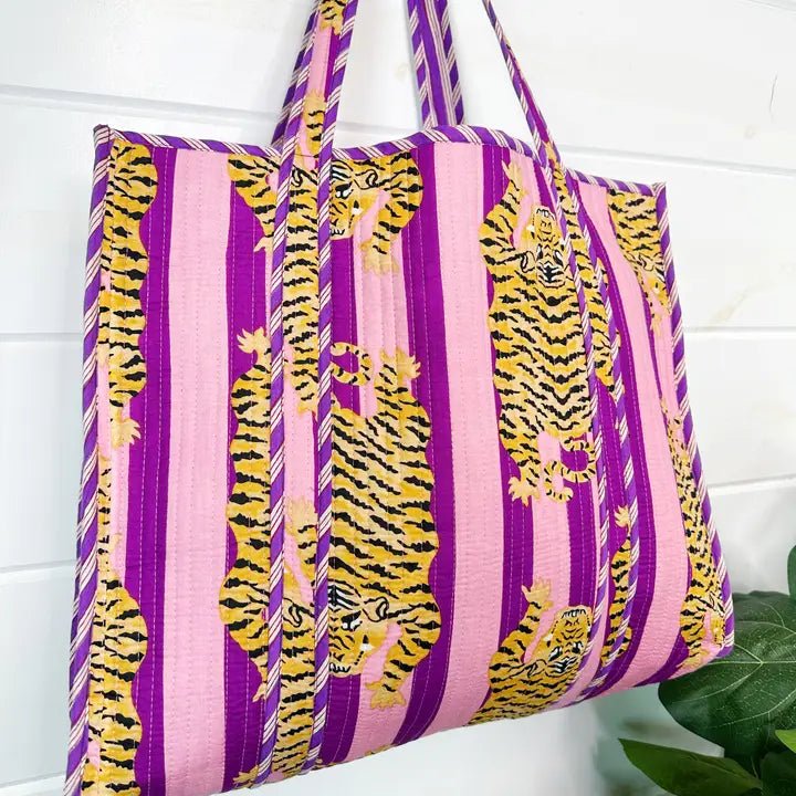 Tiger Stripe Quilted Tote - Grape - Elle Maxine