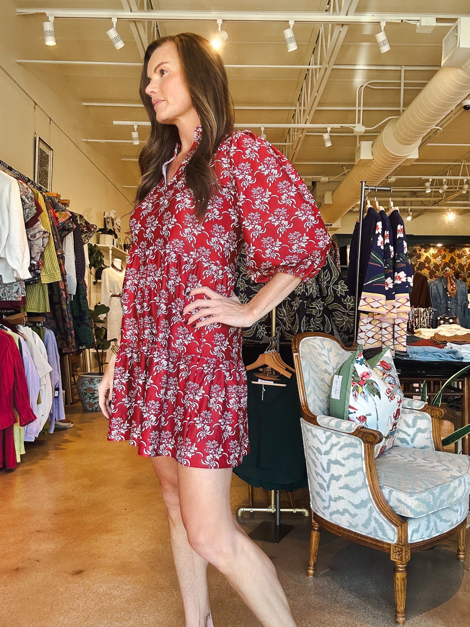 Tory Tiered Dress - Ribbon Bouquet Red - Elle Maxine