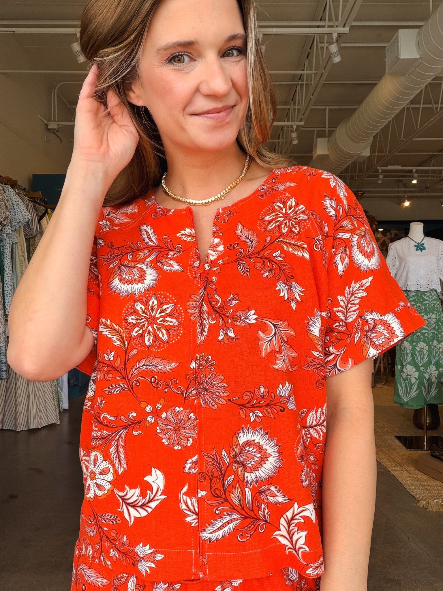Trinity Floral Zip Front Blouse - Orange Blossom - Elle Maxine
