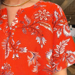 Trinity Floral Zip Front Blouse - Orange Blossom - Elle Maxine