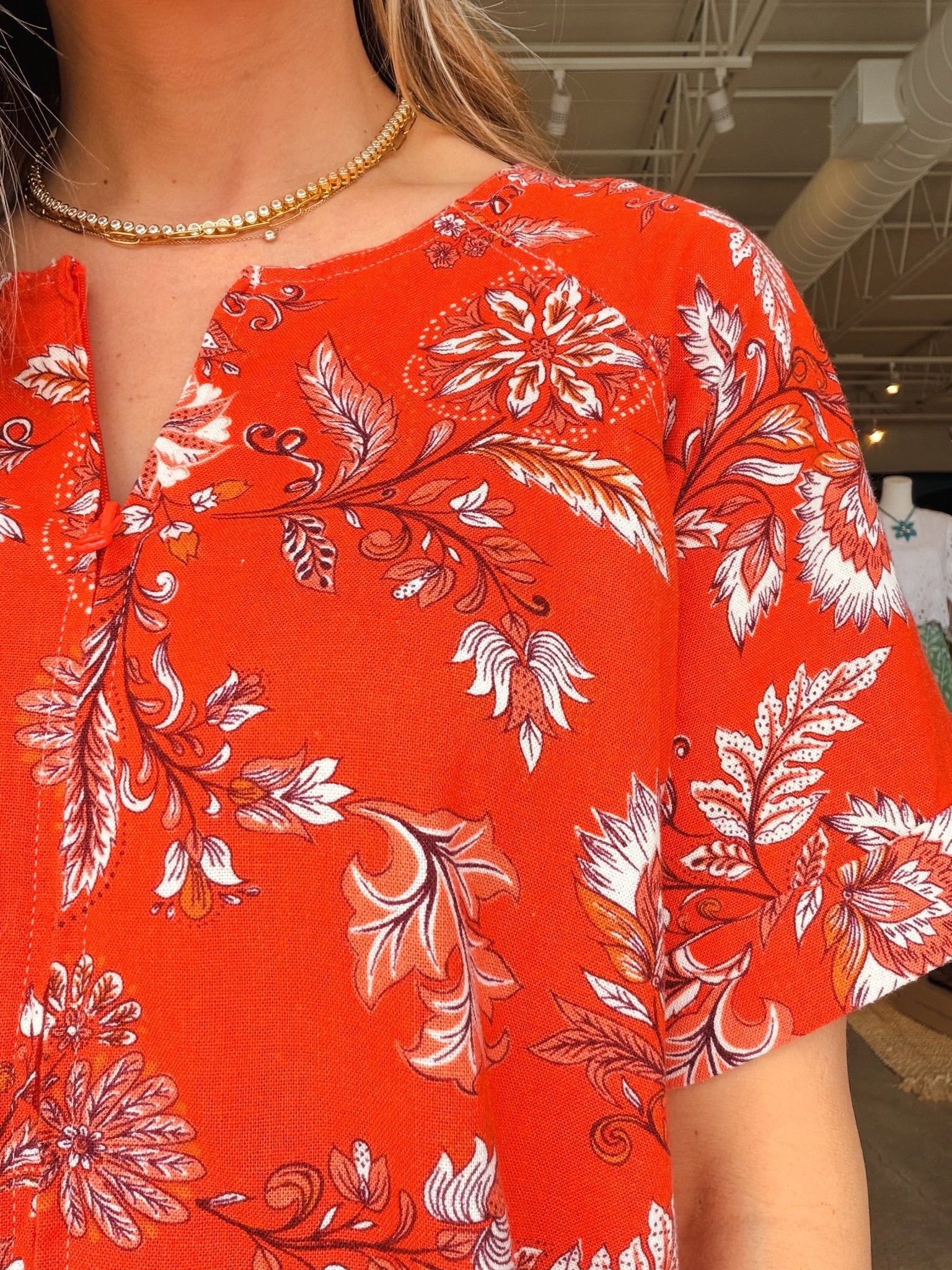 Trinity Floral Zip Front Blouse - Orange Blossom - Elle Maxine