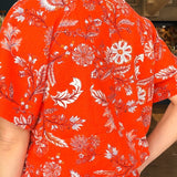 Trinity Floral Zip Front Blouse - Orange Blossom - Elle Maxine