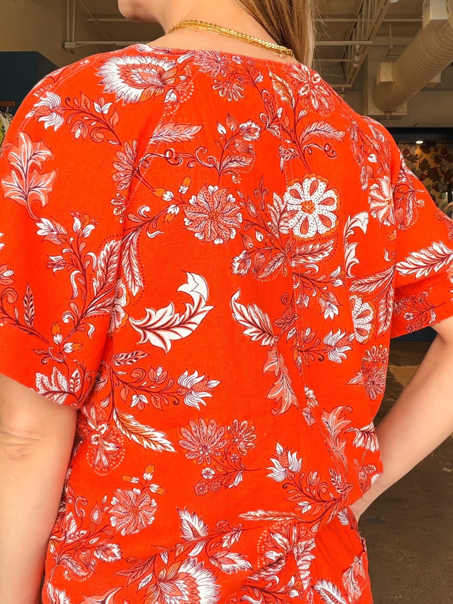 Trinity Floral Zip Front Blouse - Orange Blossom - Elle Maxine