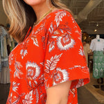 Trinity Floral Zip Front Blouse - Orange Blossom - Elle Maxine