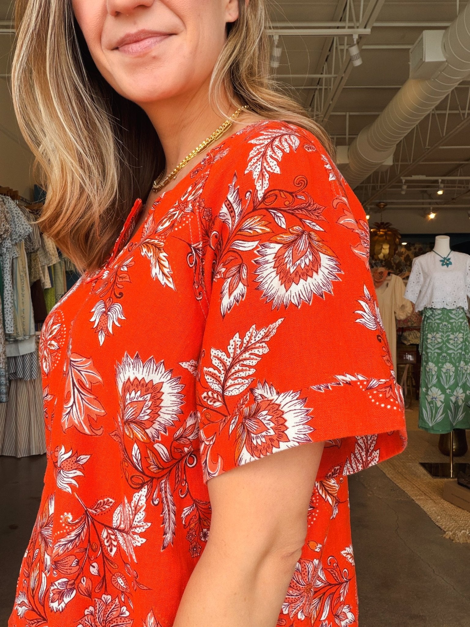 Trinity Floral Zip Front Blouse - Orange Blossom - Elle Maxine