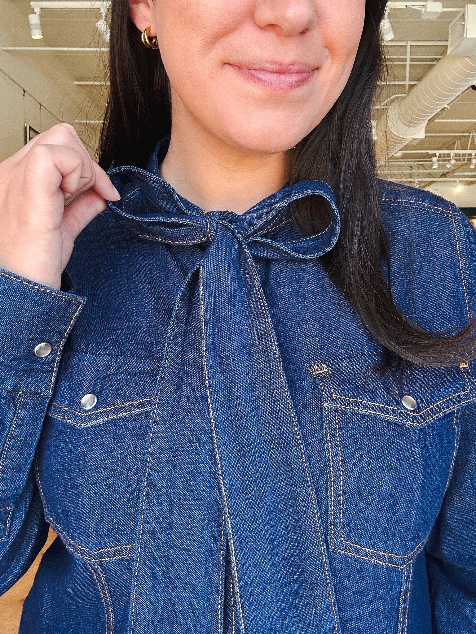 Trixie Denim Bow Top - Elle Maxine