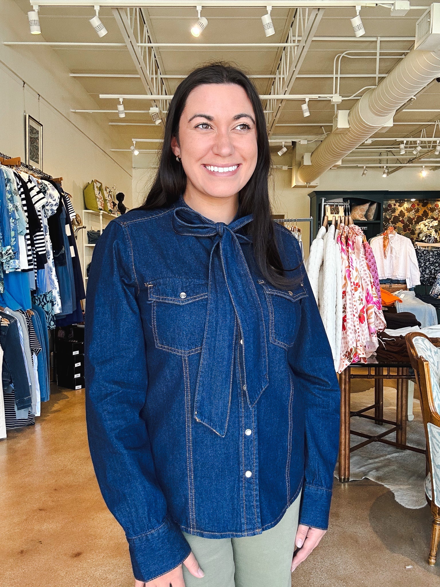 Trixie Denim Bow Top - Elle Maxine