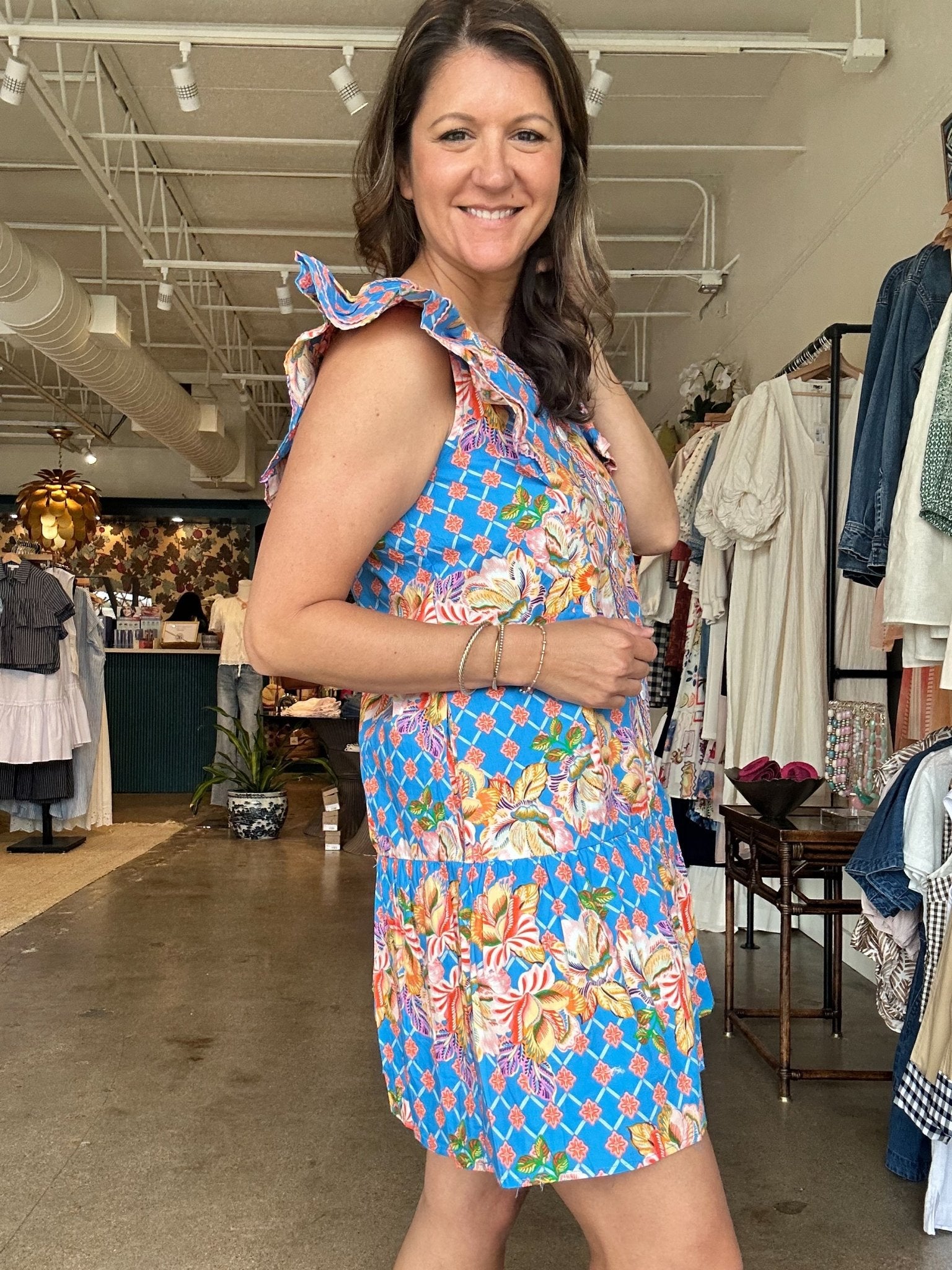 Tropics Flutter Sleeve Drop Waist Dress - Elle Maxine