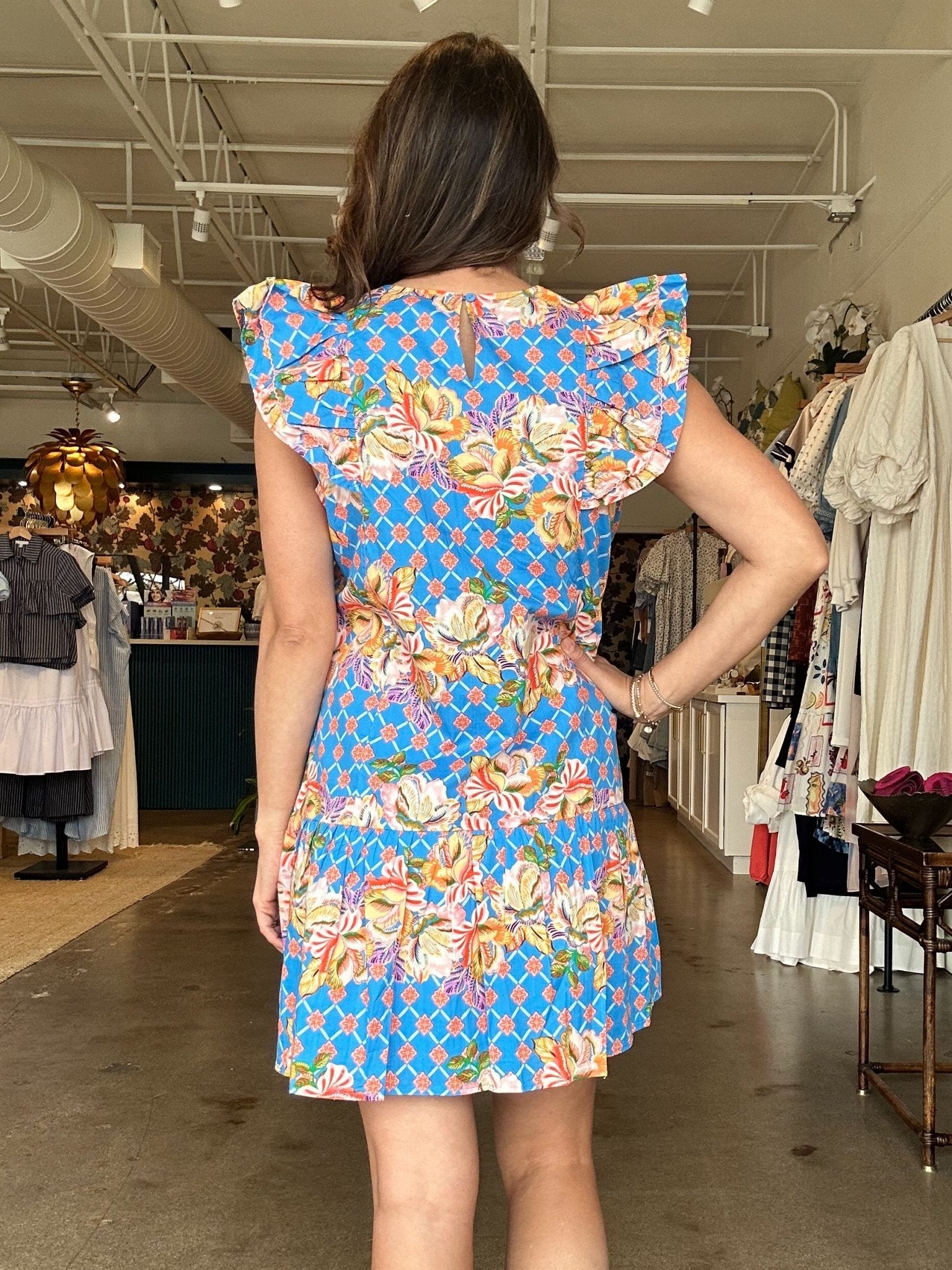Tropics Flutter Sleeve Drop Waist Dress - Elle Maxine