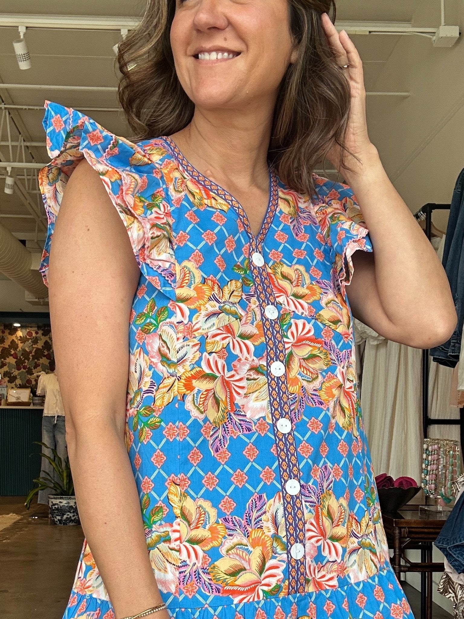 Tropics Flutter Sleeve Drop Waist Dress - Elle Maxine