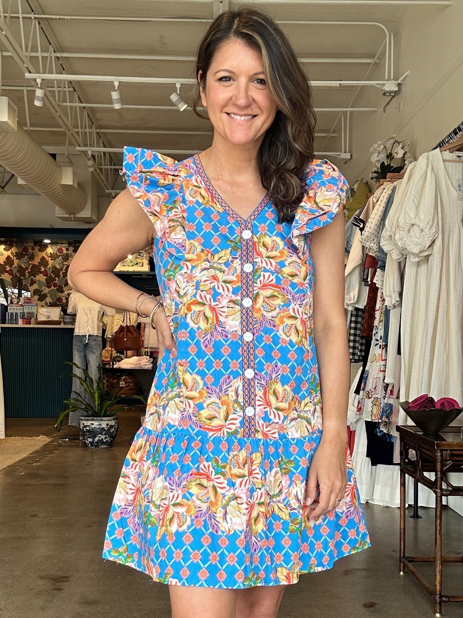 Tropics Flutter Sleeve Drop Waist Dress - Elle Maxine