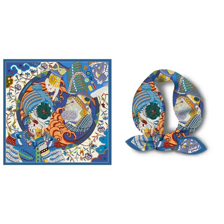 Twilled Satin Scarf - Blue - Elle Maxine