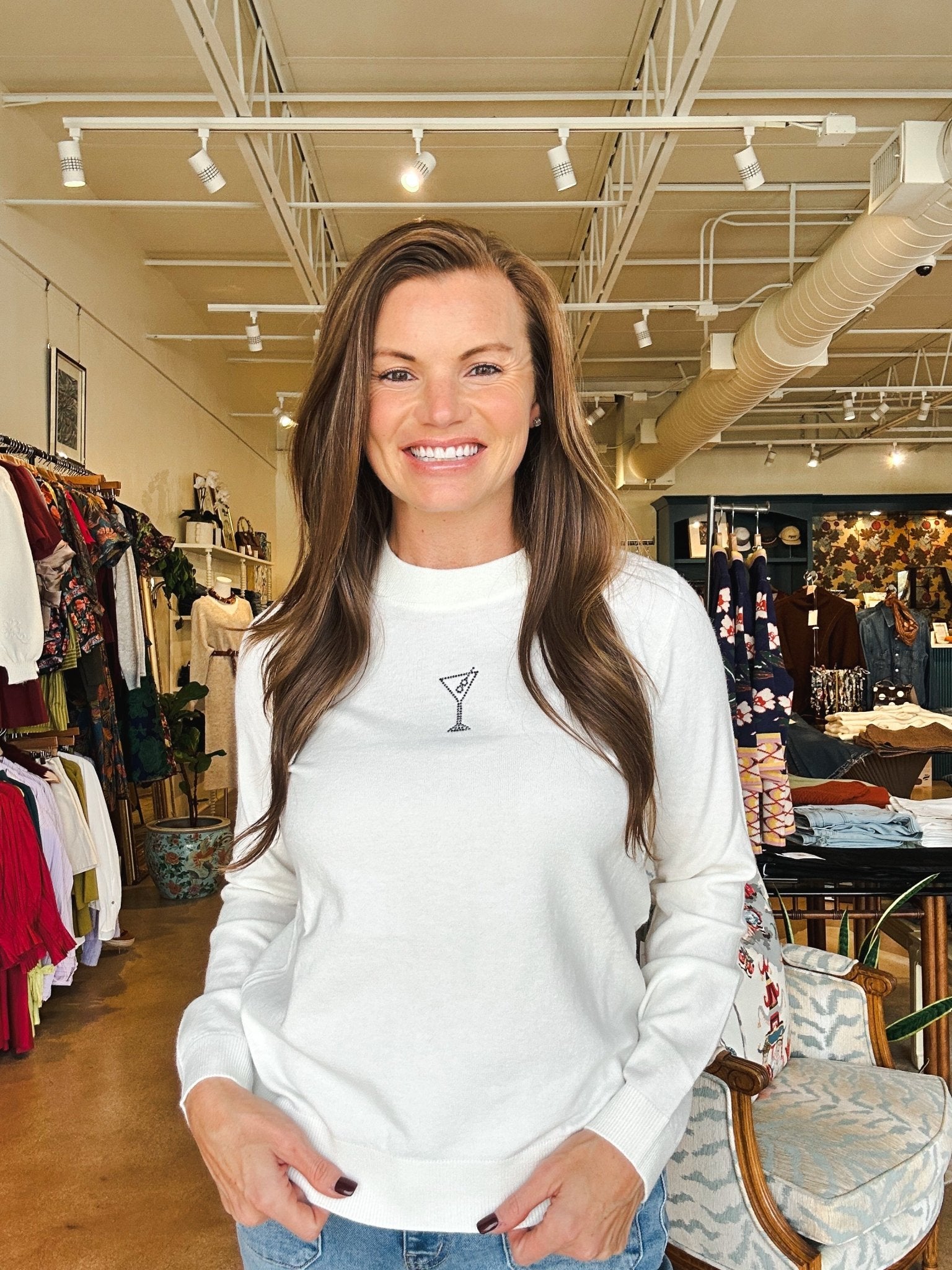 Two Olives Martini Sweater - White - Elle Maxine