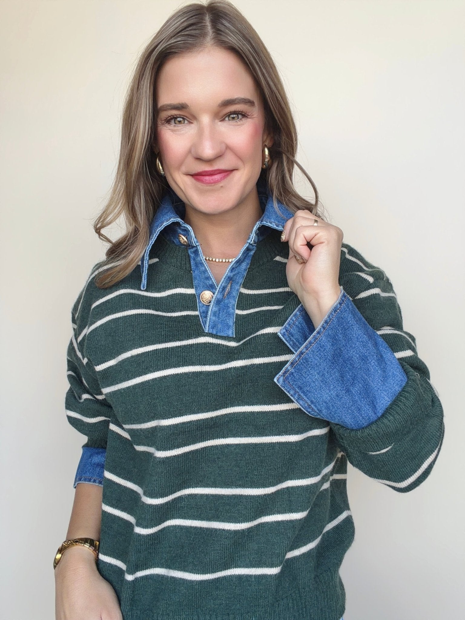 Val Denim Collar Stripe Sweater - Elle Maxine