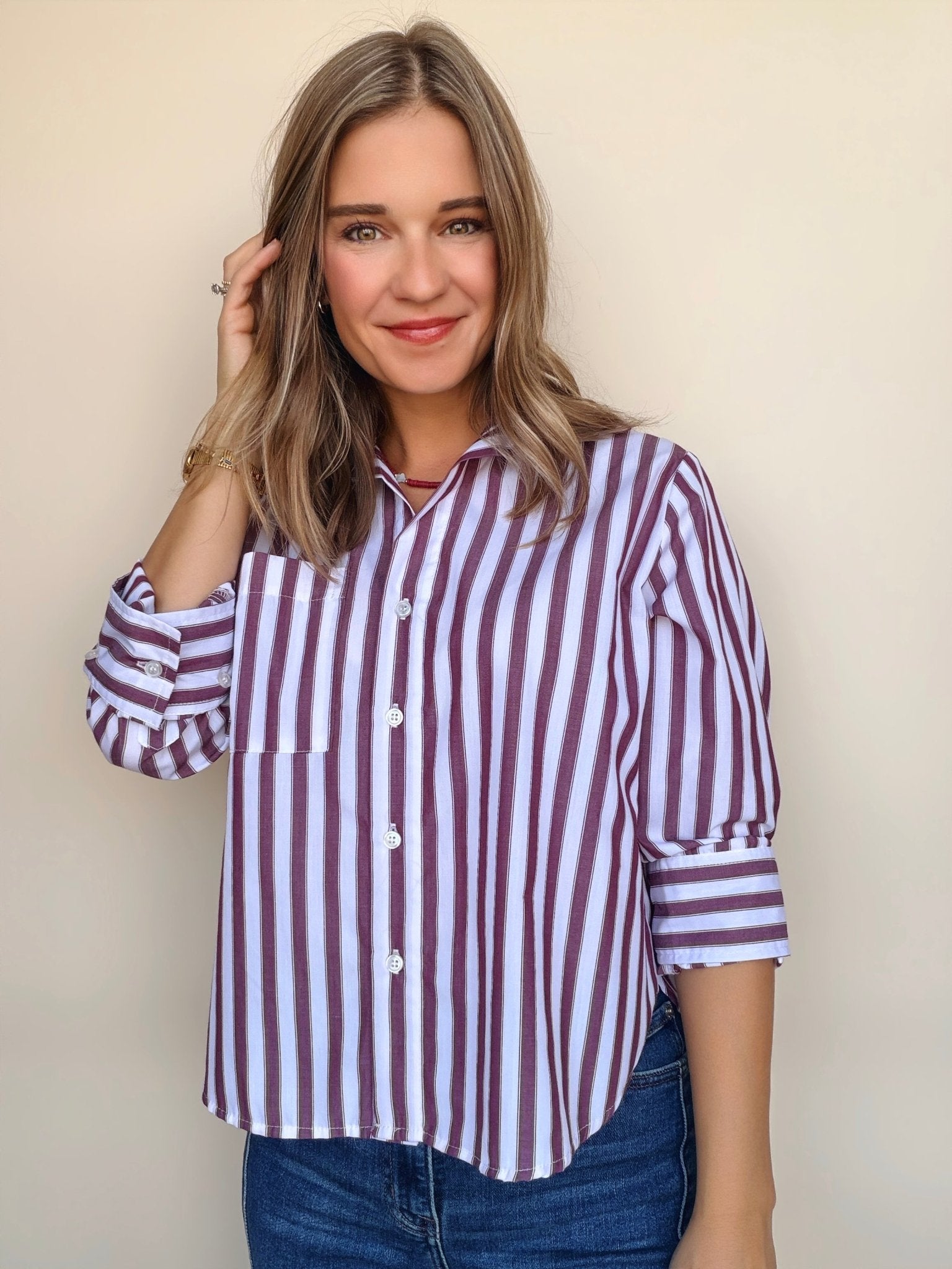Valencia Stripe Button Down Top - Elle Maxine