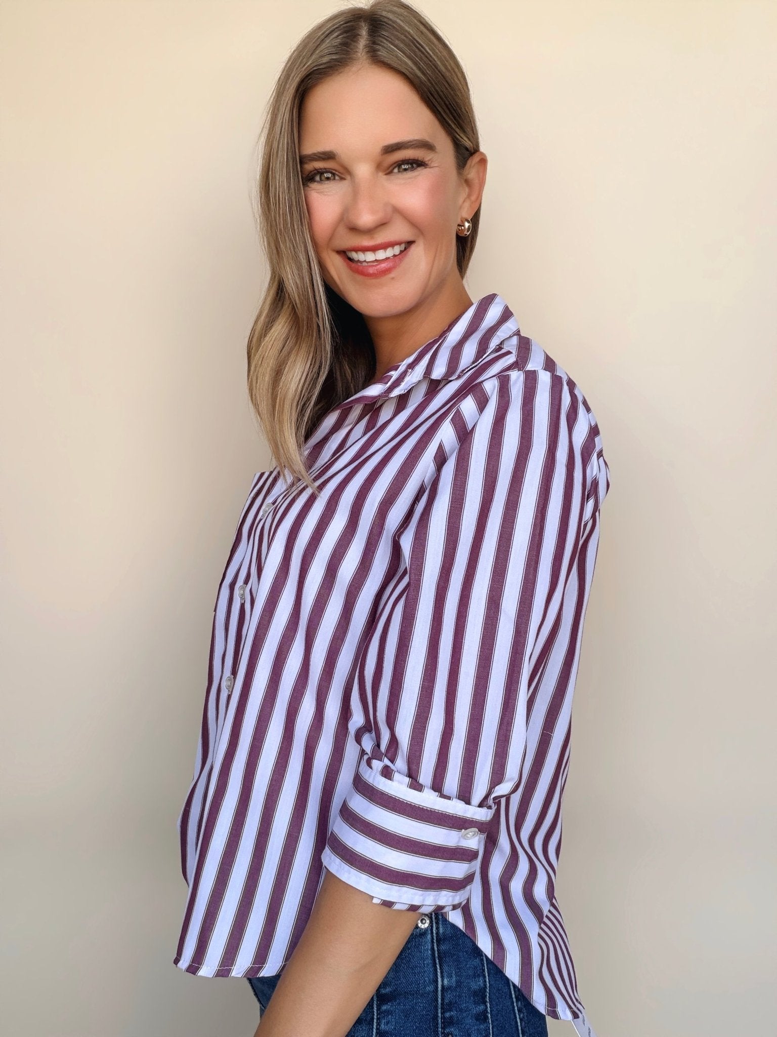 Valencia Stripe Button Down Top - Elle Maxine
