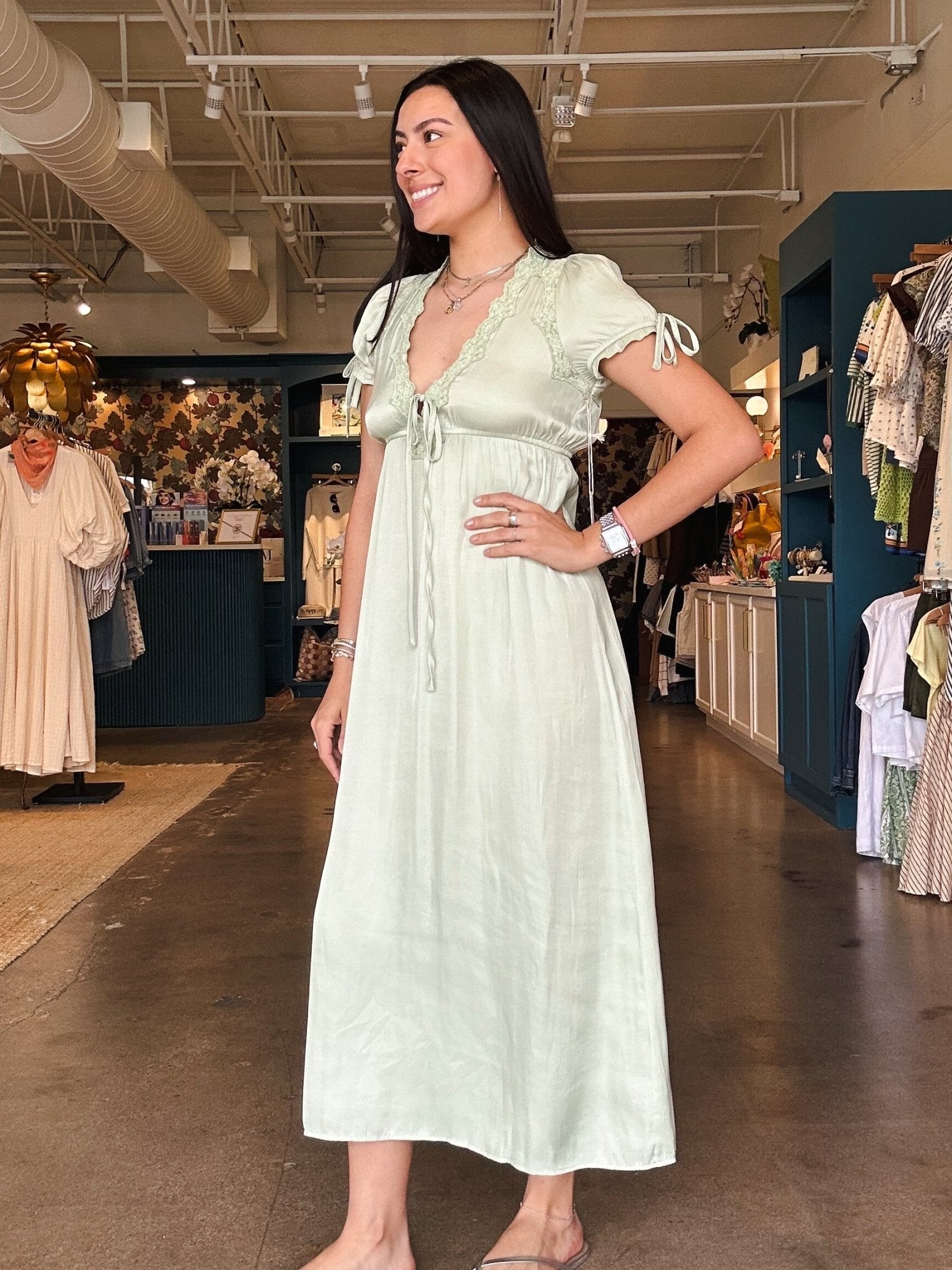 Valerie Lace Trimmed Satin Maxi Dress - Elle Maxine