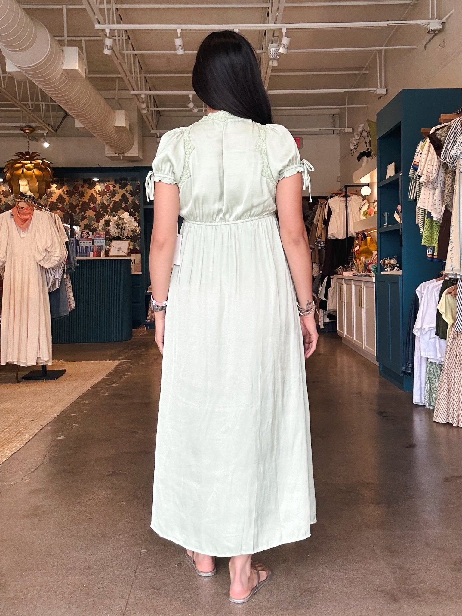 Valerie Lace Trimmed Satin Maxi Dress - Elle Maxine
