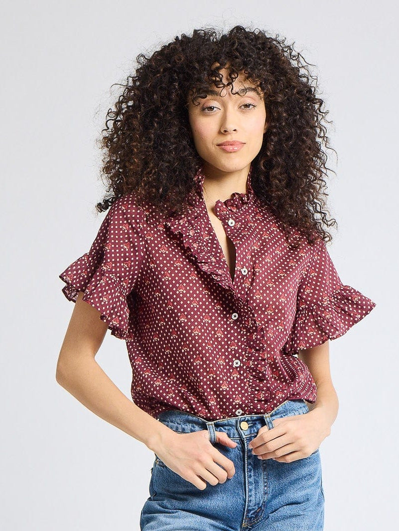Vanessa Top - Burgundy Foulard - Elle Maxine
