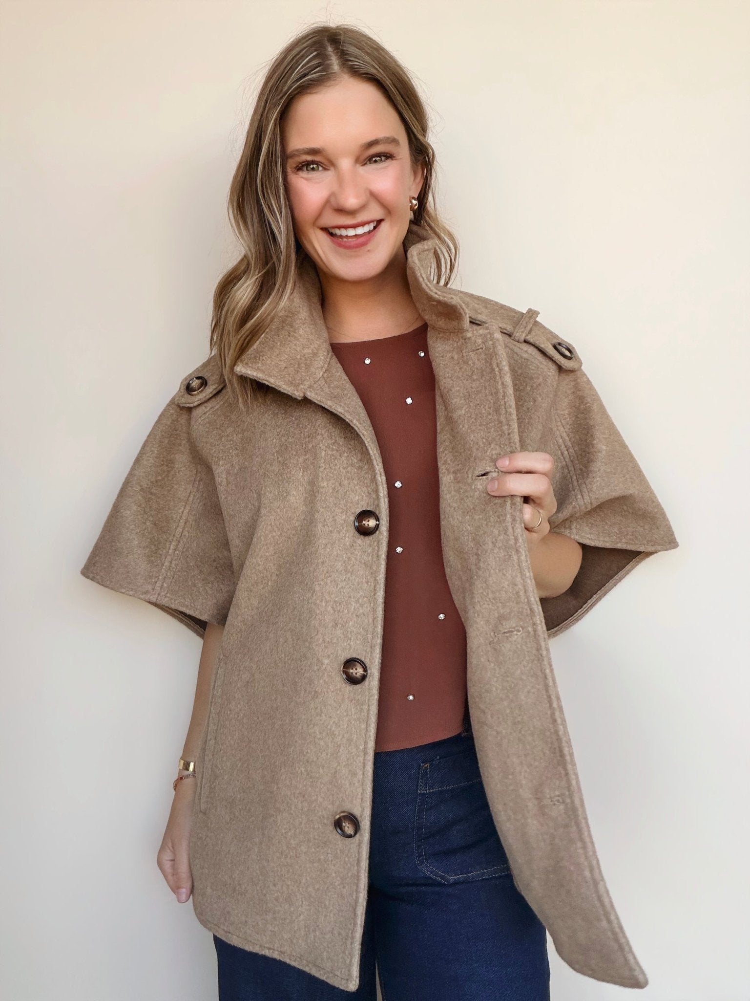 Vera Wool Blend Cape Jacket - Elle Maxine