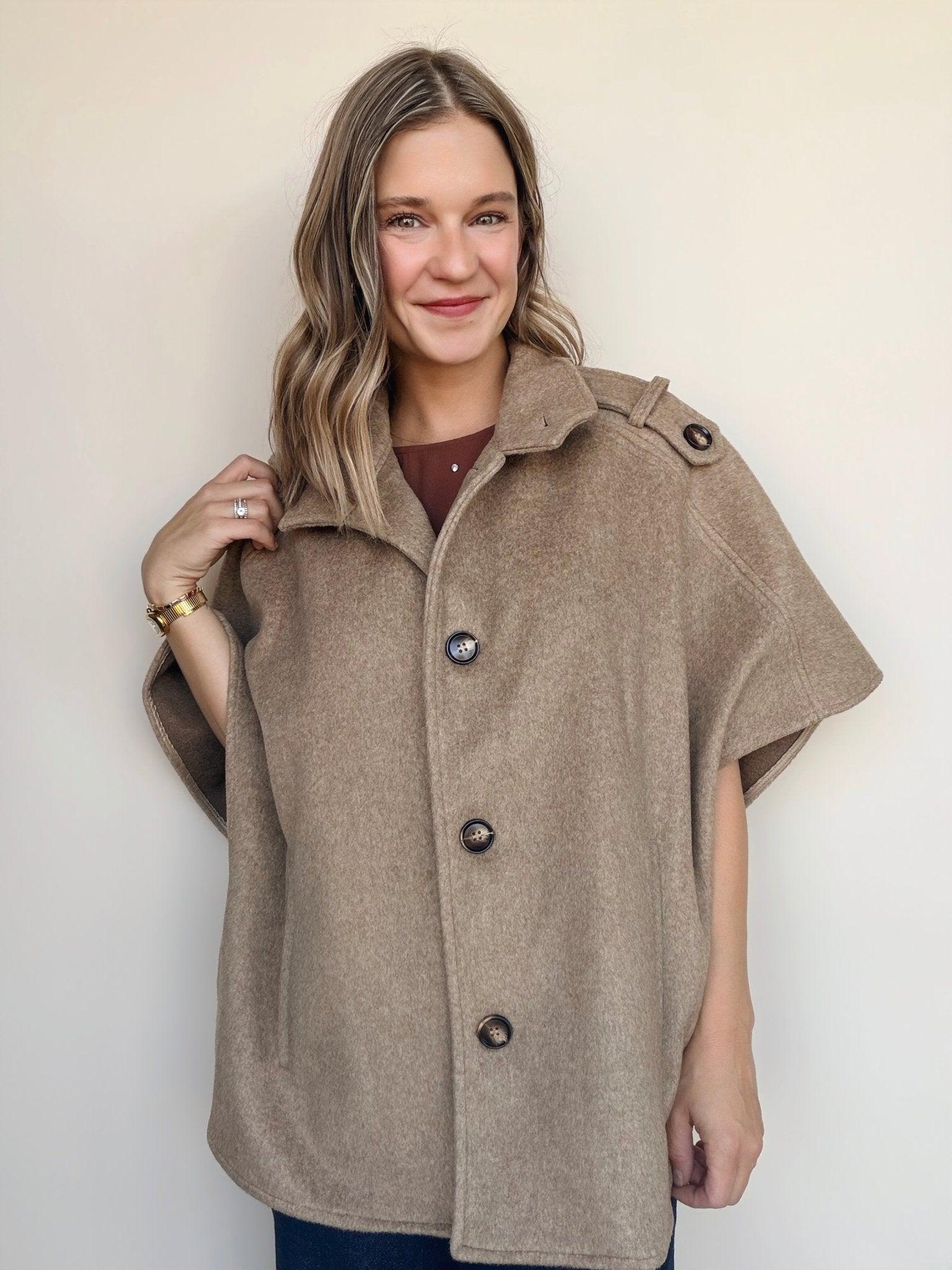 Vera Wool Blend Cape Jacket - Elle Maxine