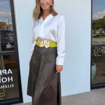 Vi Vegan Leather Midi Skirt - Elle Maxine