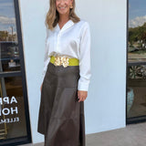 Vi Vegan Leather Midi Skirt - Elle Maxine